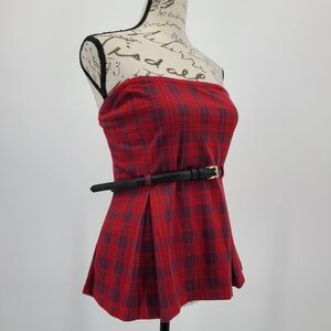 Anthropologie's Maeve Red Plaid Sleeveless Belted Top